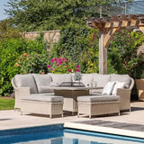 Ghedi Granna Corner Square Dining Set with Fire Pit — SantoLusso®