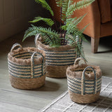 Ghedi Fringed Woven Basket Ink Stripe Set of 3 — SantoLusso®