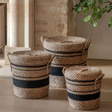 Ghedi Linen Basket Nest Black Stripe Set of 3 — SantoLusso®