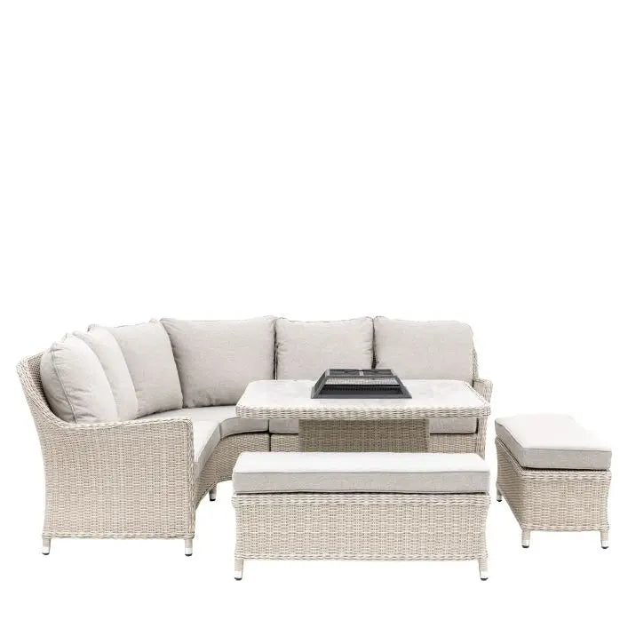 Ghedi Granna Corner Square Dining Set with Fire Pit — SantoLusso®