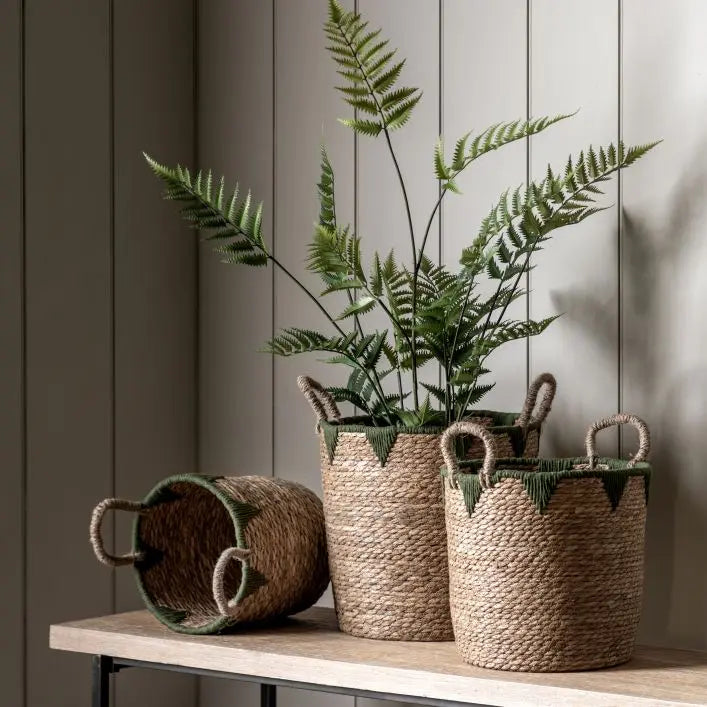 Ghedi Elgon Baskets Natural & Green Set of 3 — SantoLusso®