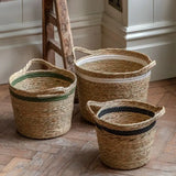 Ghedi Storage Basket Black White Olive Stripe Nest of 3 — SantoLusso®