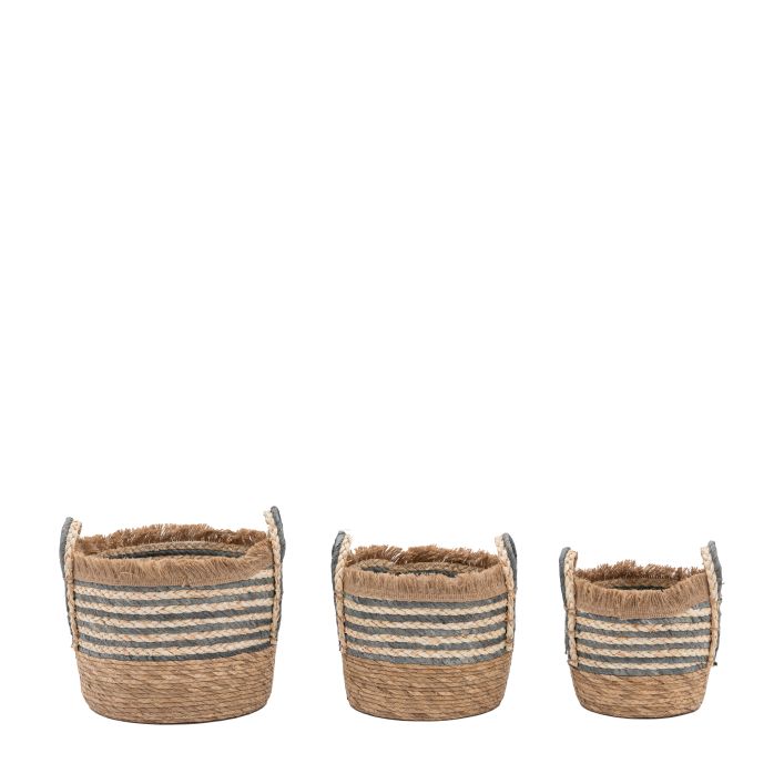 Ghedi Fringed Woven Basket Ink Stripe Set of 3 — SantoLusso®