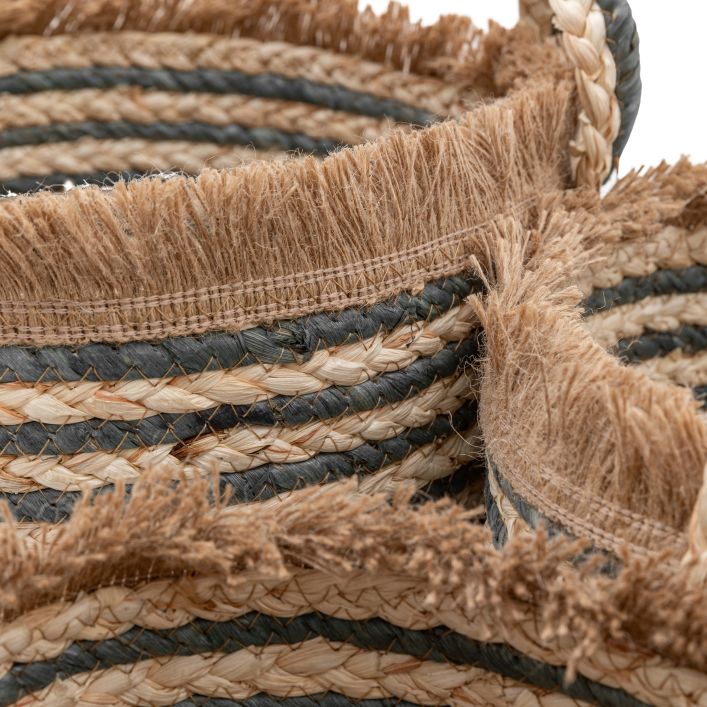 Ghedi Fringed Woven Basket Ink Stripe Set of 3 — SantoLusso®