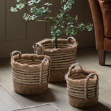 Ghedi Fringed Woven Basket Brown Stripe Set of 3 — SantoLusso®