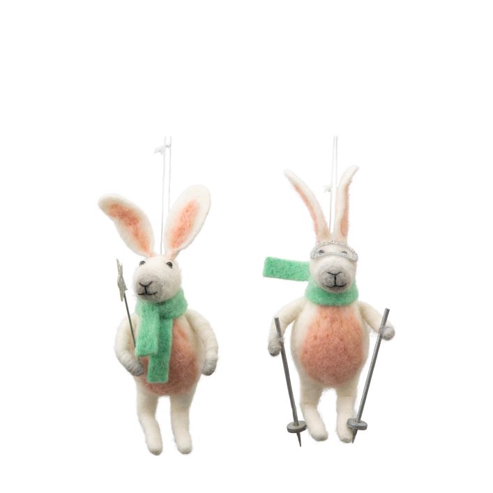 Ghedi Skiing Hares White Set of 2 — SantoLusso®