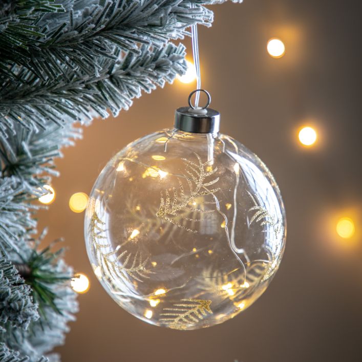 Ghedi Feather Etched Bauble with LED Clear — SantoLusso®
