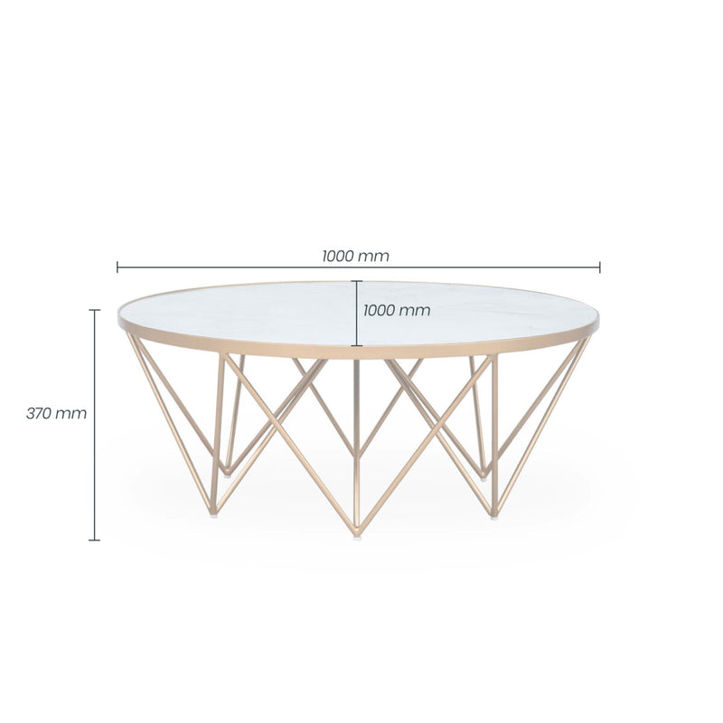 DI Designs Crofton Round Coffee Table | White Marble Glass