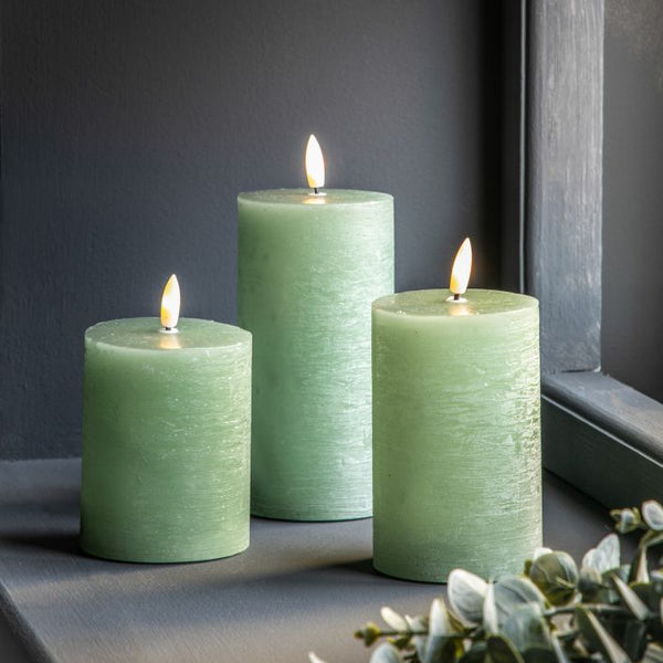 Ghedi LED Candle Rustic Sage Set of 3 — SantoLusso®