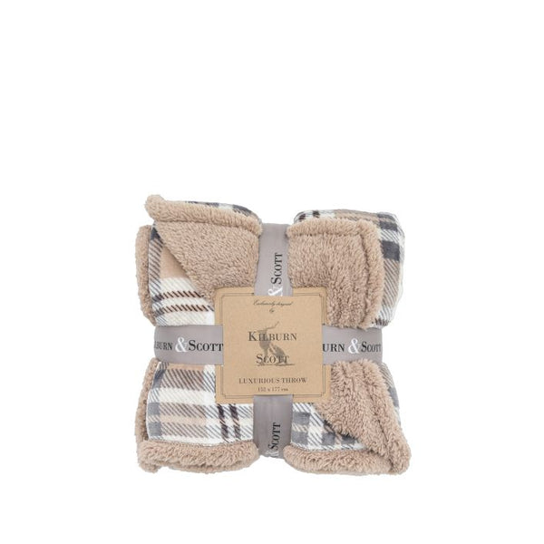 Ghedi Tartan Sherpa Throw Natural — SantoLusso®
