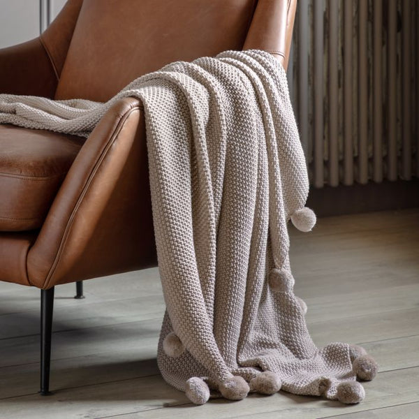 Ghedi Tommaso Stitched Pom Pom Throw Natural — SantoLusso®