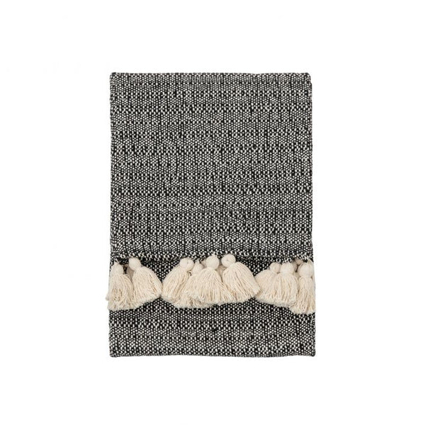 Ghedi Woven Throw with Tassels Black — SantoLusso®