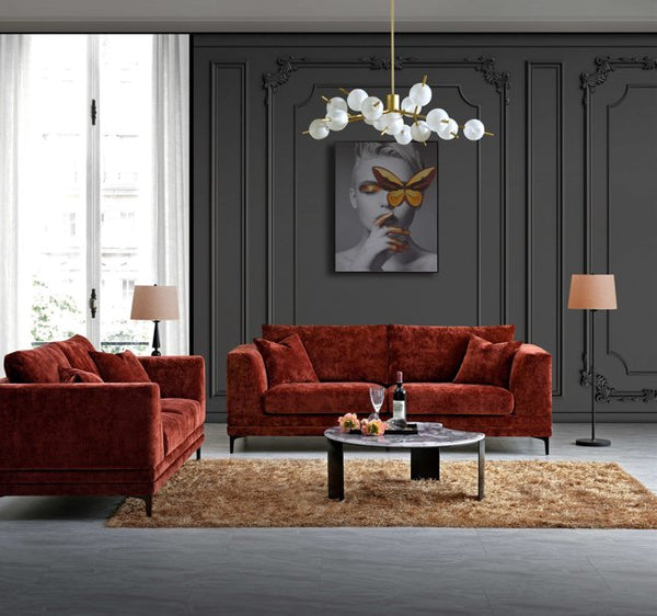 Aluxo Lenox 2 Seater Sofa In Rust Velvet - SantoLusso